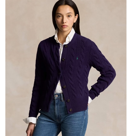 Polo Ralph Lauren Cable-Knit Wool-Cashmere Cardigan, Midnight Purple